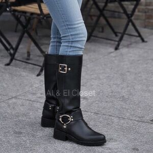 Michael Kors Crosby Moto Boots Black Leather Biker Women’s Boots Size 10M NWB